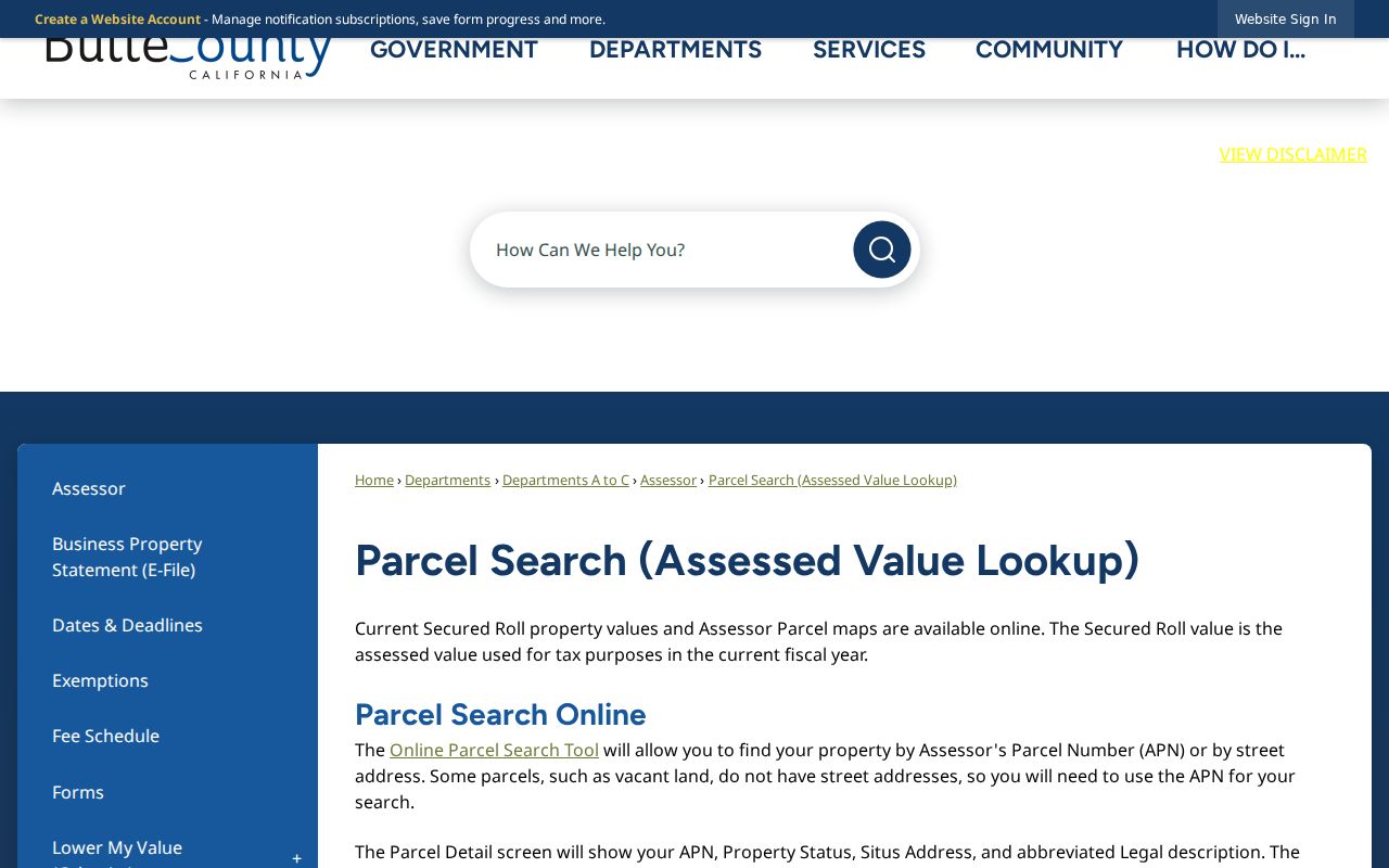 Butte County people search assessor parcel search page