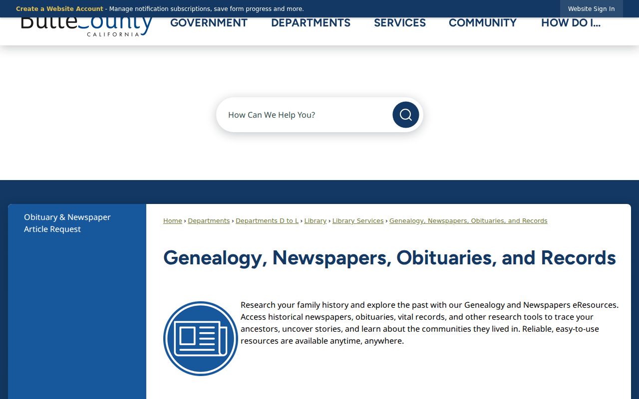Butte County people search library genealogy newspaper records