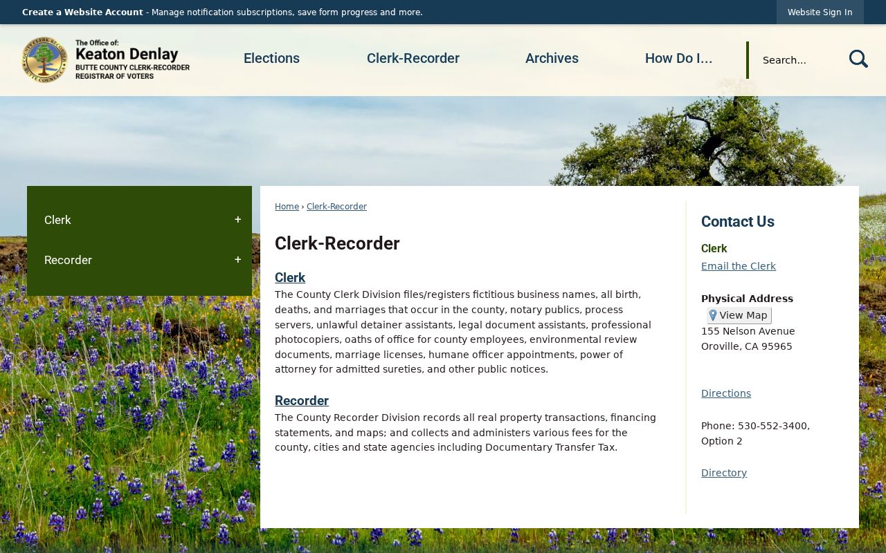 Butte County public records Clerk-Recorder overview