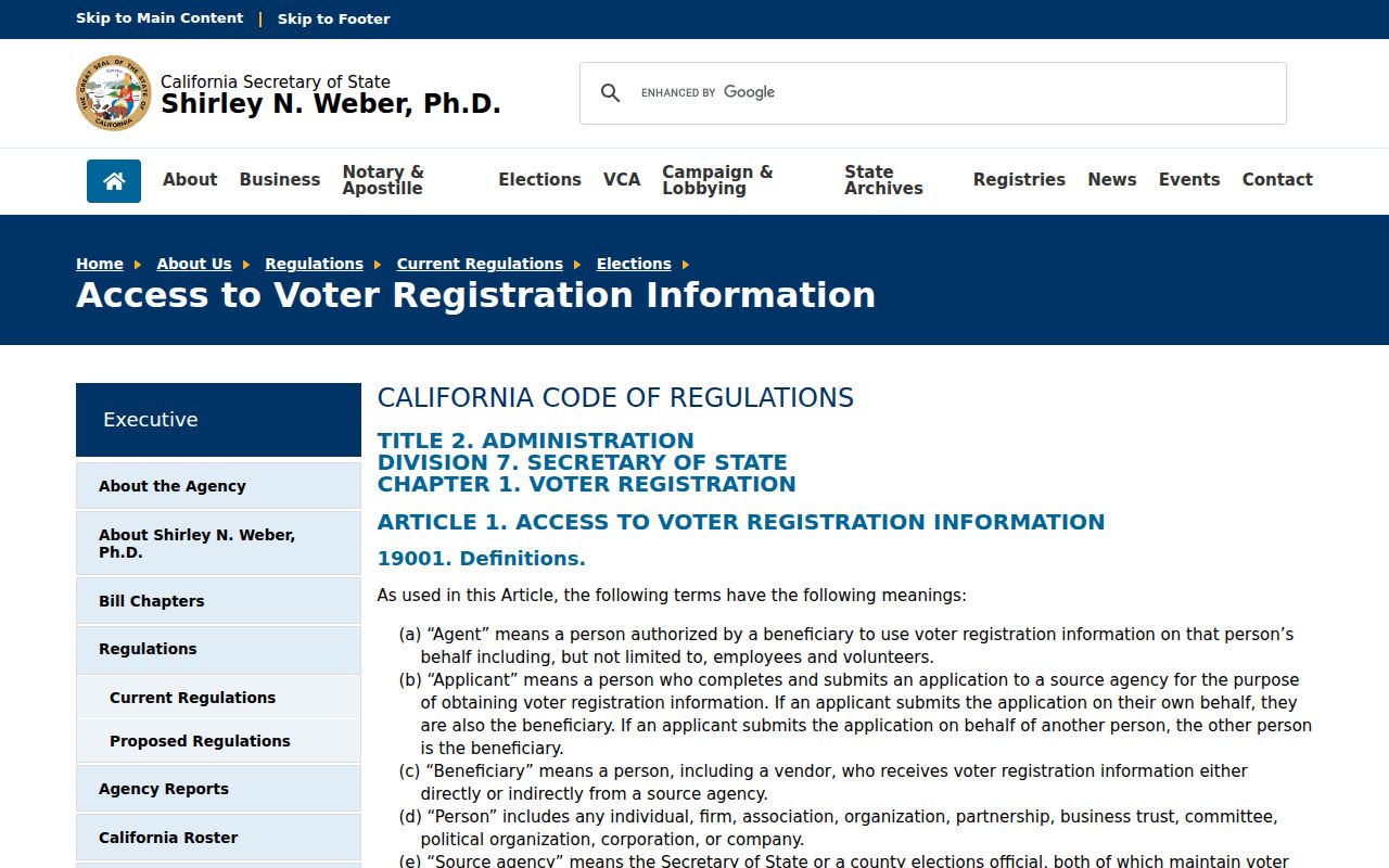 Butte County voter registration records California access regulations