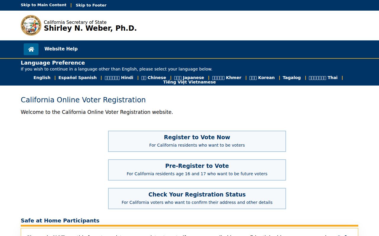 Butte County voter registration records online registration page
