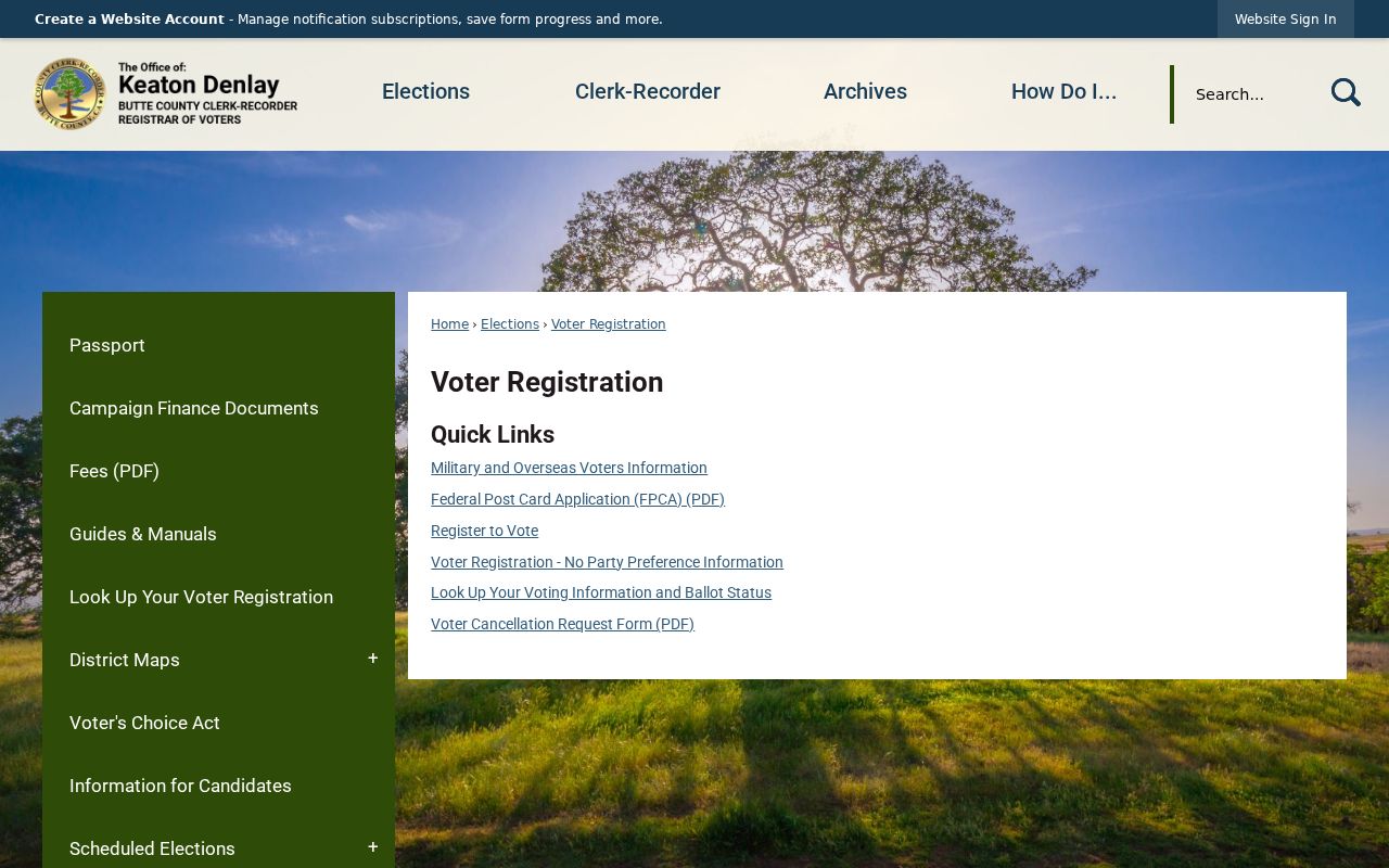Butte County voter registration records county registration page